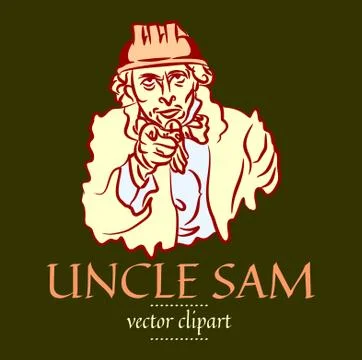 Simple flat contour vector portrait of Uncle Sam in a construction helmet Stock Illustration