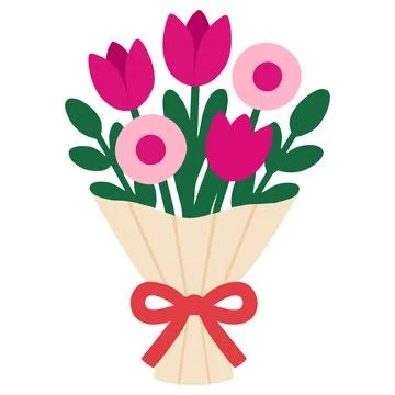 Simple Flat Design Bouquet of Pink and Purple Flowers Illustrazione stock