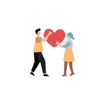 A simple, flat-design illustration depicts a man and a woman holding a larg.. Stock Illustration