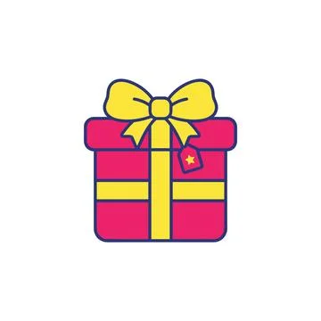 A simple flat design illustration of a pink gift box with a yellow ribbon and Stockillustratie