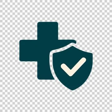 Simple Flat Design Medical Cross Symbol Protected by Shield Icon Stock Illustration
