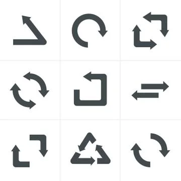Simple, flat design recycle symbols in black isolated on white background Stock Illustration