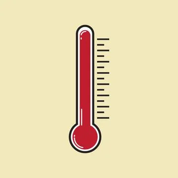 Simple flat design thermometer showing high temperature in a warm background Stock-Illustration