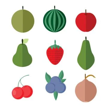 Simple Flat Fruits Vector Illustration Set Stock Illustration