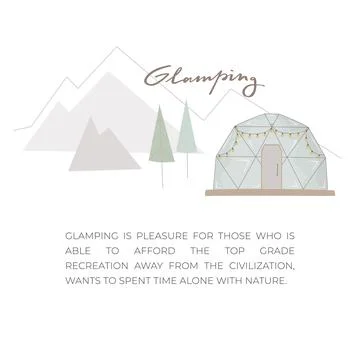 Simple flat glamping bubble house. Recreation in wild nature with facilities. Stock Illustration