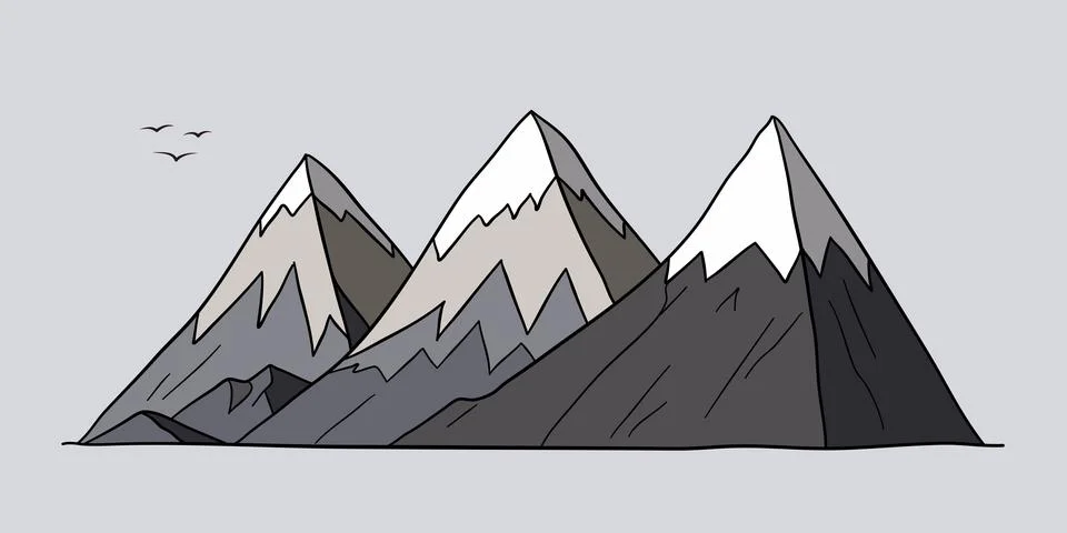 Simple flat graphic vector sketch mountain landscape Stock Illustration