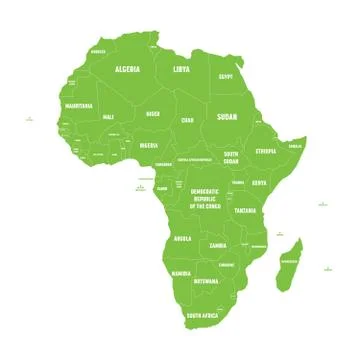 Simple flat green map of Africa continent with national borders and country name Stock Illustration