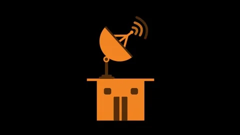Simple flat icon of a building with a satellite dish sending wireless signa.. 库存影片 337079725
