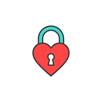 Simple flat icon illustration of a red heart padlock with a turquoise shackle Stockillustratie