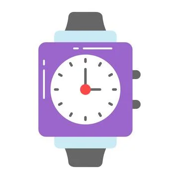 A simple flat icon of a laptop with a large red play button on the screen, Stock Illustration