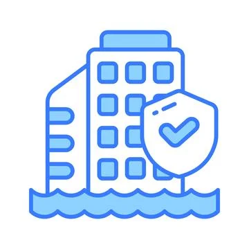 A simple flat icon of a laptop with a large red play button on the screen, Stock Illustration
