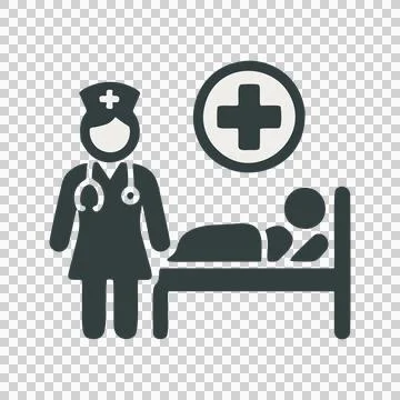 Simple Flat Icon Representation of a Caring Nurse Attending to a Patient in a Ho Stock-Illustration