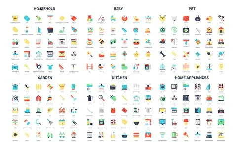Simple Flat Icons for Home and Family Needs Stock Illustration