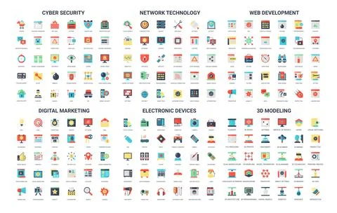 Simple Flat Icons for Technology and Marketing Illustrazione stock
