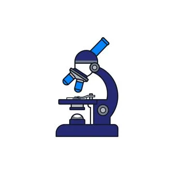 A simple flat illustration of a blue laboratory microscope with dual eyepiece Stock Illustration