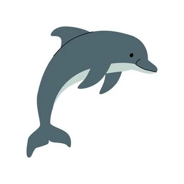 Simple flat illustration of a dolphin, depicted mid leap with a curved body and Stock Illustration