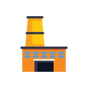 Simple flat illustration of a factory building with a smoking chimney, repres Ilustración de archivo