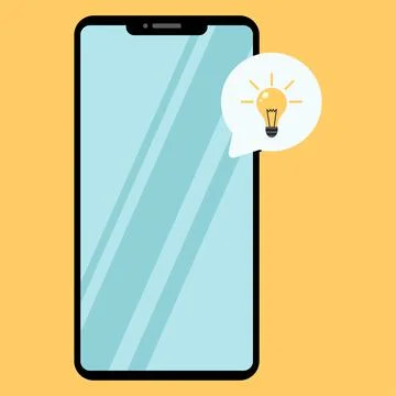 Simple flat illustration of smartphone. Light bulb icon. Important notice Illustrazione stock