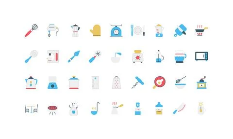 Simple Flat Kitchen Utensils Icon Set 스톡 일러스트