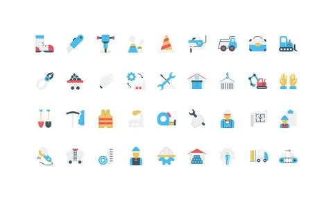 Simple Flat Labor Day Construction Icons Set Stock Illustration