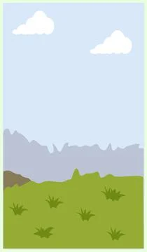 Simple flat landscape illustration showing green grassy fields with small plants Stock Illustration