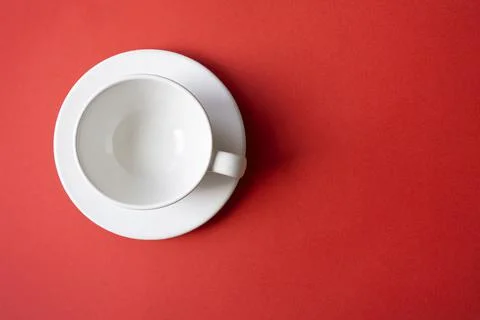 Simple flat lay composition with empty white ceramic cup, mug, bowl Stock Photos