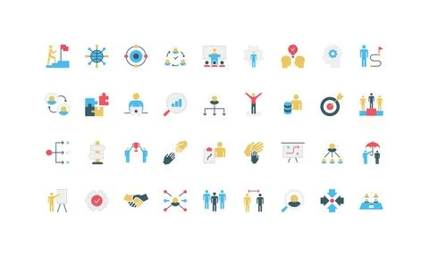 Simple Flat Leadership and Teamwork Icon Set 스톡 일러스트