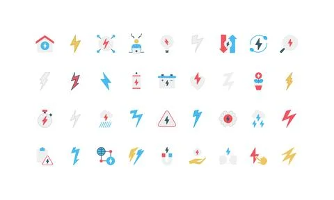 Simple Flat Lightning Bolt Icon Set Collection Stock Illustration