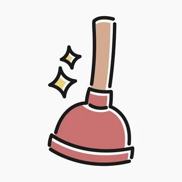 Simple flat line art cartoon of a sparkling plunger. Stock Illustration