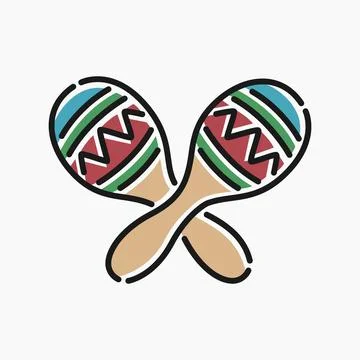Simple flat line art cartoon of a maracas. Illustrazione stock