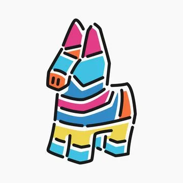 Simple flat line art cartoon of a donkey pinata. Stock Illustration