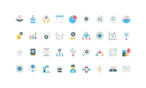 Simple Flat Machine Learning Icon Set Collection Illustrazione stock