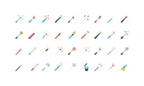 Simple Flat Magic Wand Icon Collection Set Stock Illustration