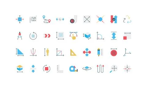 Simple Flat Measurement Arrows Icon Set Stock Illustration