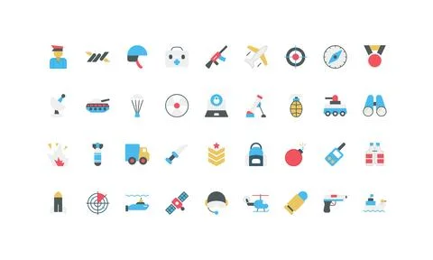 Simple Flat Military Technology Icon Set 스톡 일러스트