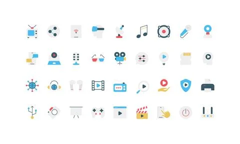 Simple Flat Multimedia Devices Icon Set Collection Illustrazione stock