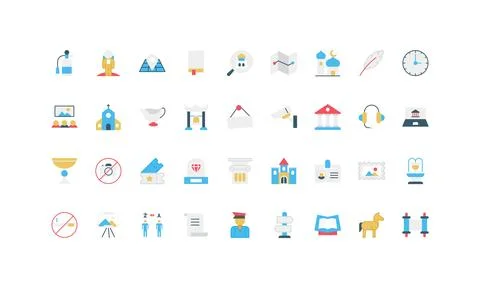 Simple Flat Museum Icon Set Collection 스톡 일러스트