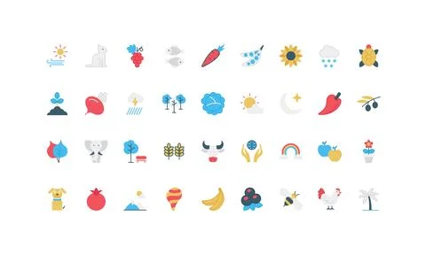 Simple Flat Nature Icons Collection Set Ilustração Stock