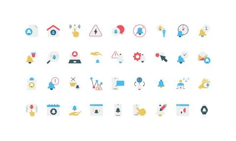 Simple Flat Notification Bell Icon Set Stock Illustration