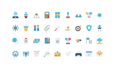 Simple Flat Office Icons Set Collection Stock Illustration