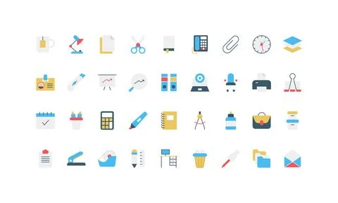 Simple Flat Office Stationery Icon Set Collection Stock-Illustration