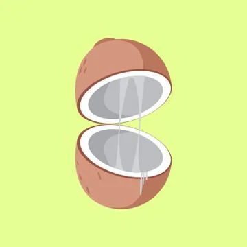 Simple Flat Open Coconut Vector Illustration Stock Illustration