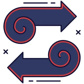 Simple flat outline blue red spiral arrow exchange loop icon Stock Illustration