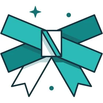 Simple flat outline geometric cyan ribbon bow tie icon Stock Illustration