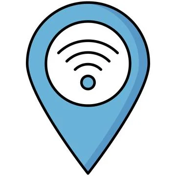 Simple flat outline map pin pointer with wifi hotspot signal icon Stock Illustration
