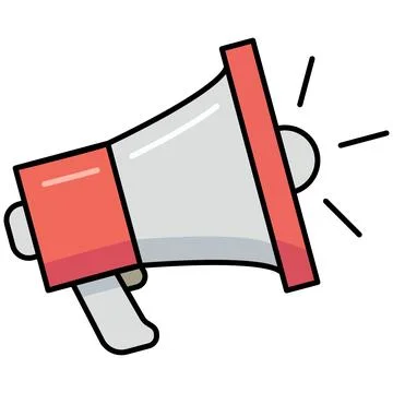 Simple flat outline red megaphone and bullhorn icon Stock Illustration