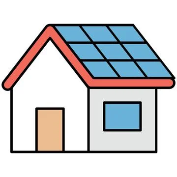 Simple flat outline solar panel house green energy icon Ilustración de archivo