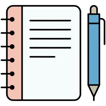 Simple flat outline spiral notebook and pen icon Stock-Illustration