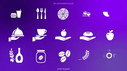 Simple flat pack 69 animated icons only shapes  After Effects	Stock