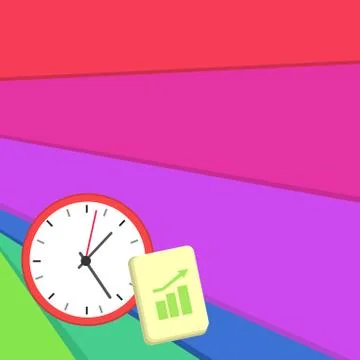 Simple Flat photo Layout of Wall Clock and Notepad with Bar Chart photo with Stock Illustration